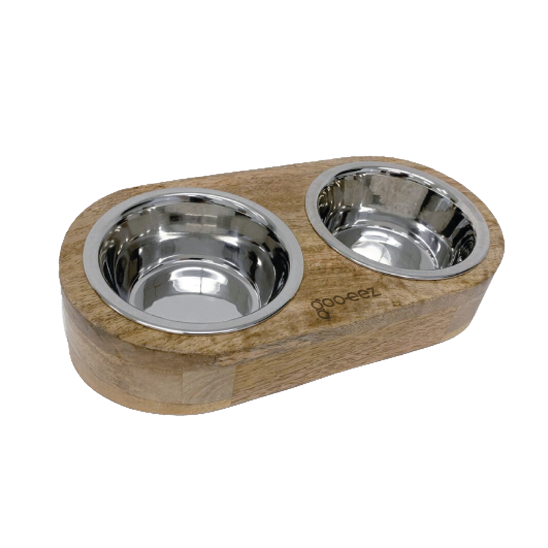 Gamelle double anti-vomissement en bois de manguier et bol en acier inoxydable pour chien - Photo 2