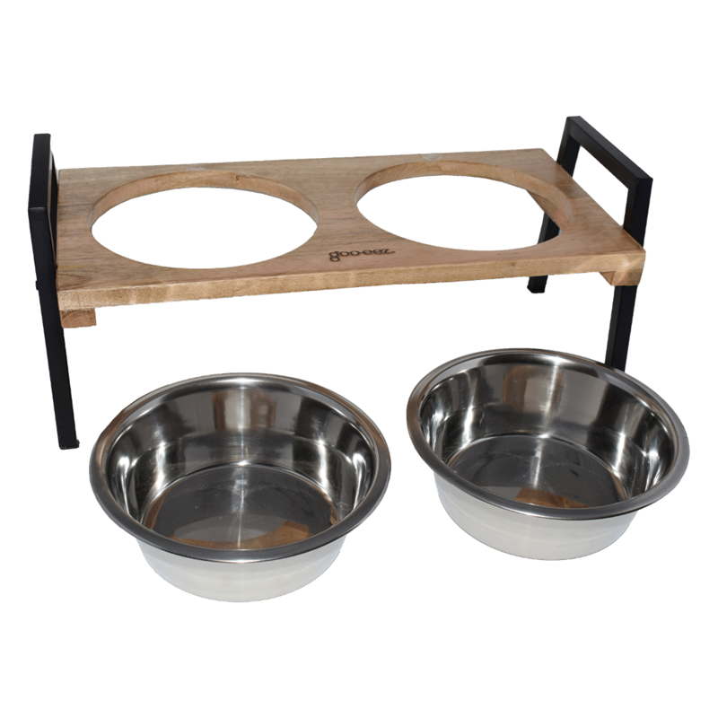 Gamelle double en bois de manguier pour chien (S) - Photo 2