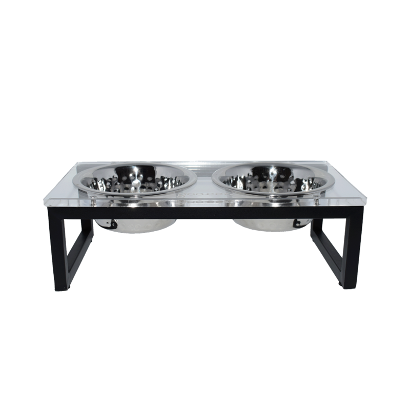 Gamelle double en acrylique et fer avec bol en acier inoxydable pour chien (M) - Photo 3
