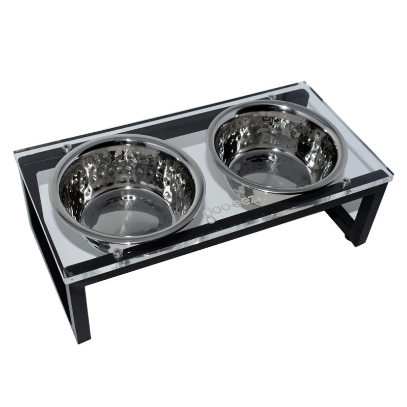 Gamelle double en acrylique et fer avec bol en acier inoxydable pour chien (S) - Photo 2