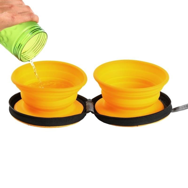Gamelle pliante double de voyage pour chien (Orange) - Photo 3
