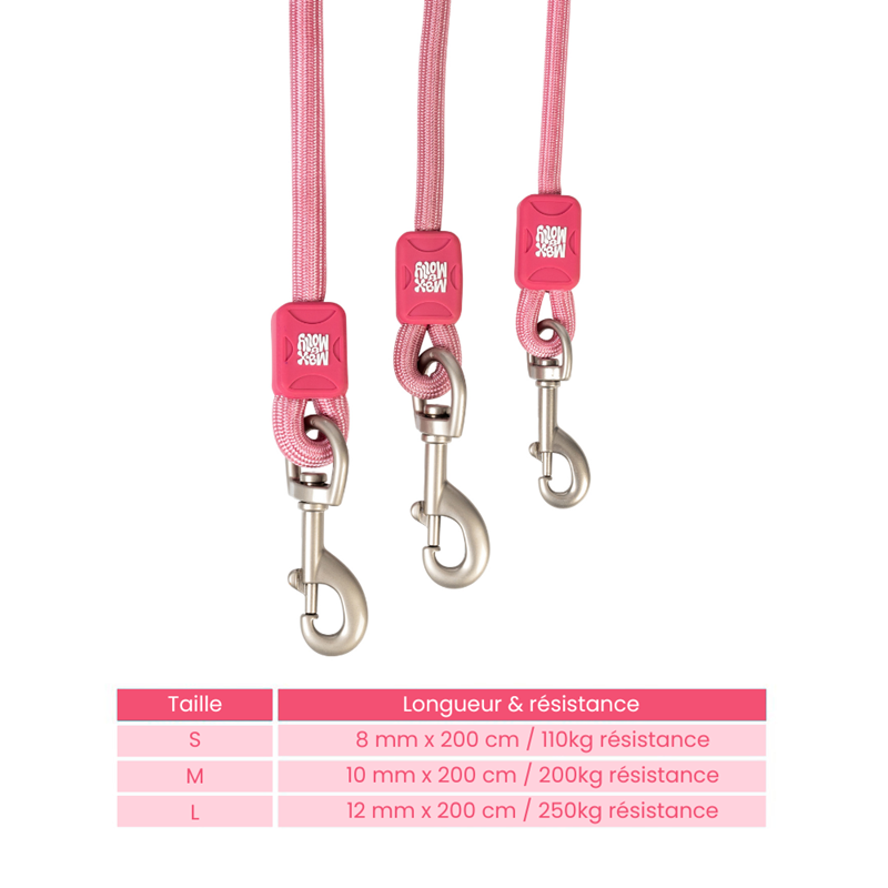 Laisse corde pour chien Matrix 2.0 (Rose, M, 2 m) - Photo 2