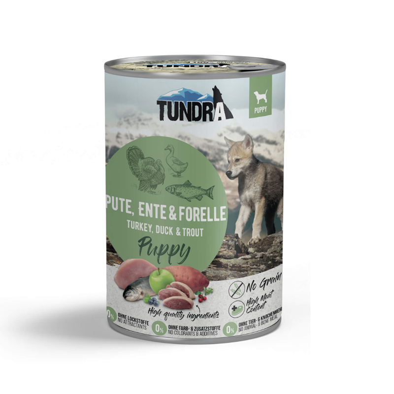 Boite pour chiot - Dinde, canard et truite (400 g, Canard, Dinde, Truite) - Photo 2