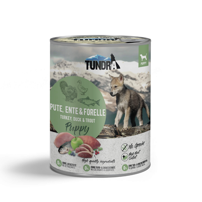 Boite pour chiot - Dinde, canard et truite (800 g, Canard, Dinde, Truite) - Photo 2