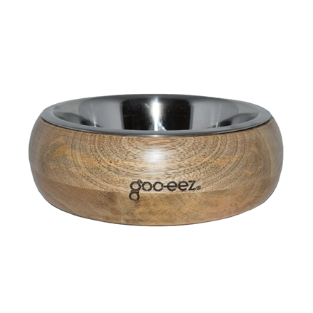 Gamelle en bois de manguier avec bol en acier inoxydable pour chien