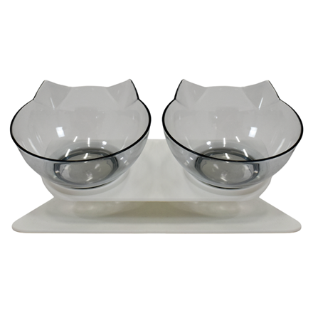 Gamelle double anti-vomissement pour chat - Gris