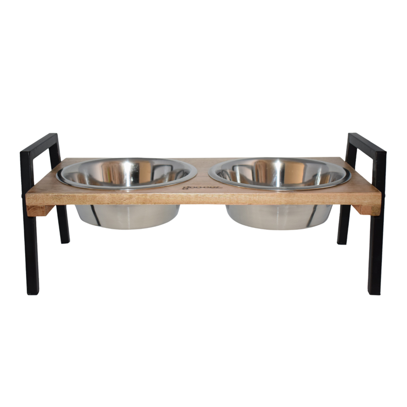 Gamelle double en bois de manguier pour chien (L)