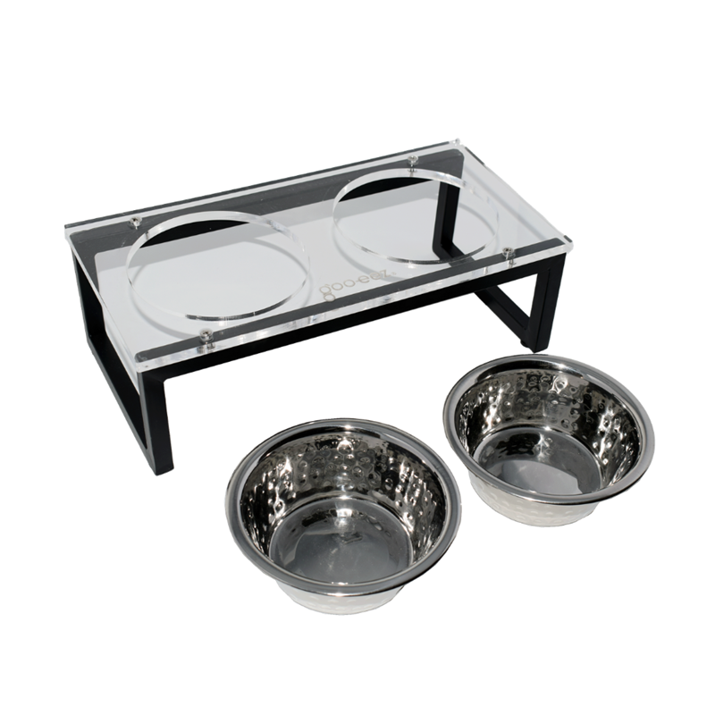 Gamelle double en acrylique et fer avec bol en acier inoxydable pour chien (L)