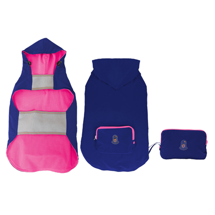 Poncho imperméable pour chien à capuche - Bleu, rose