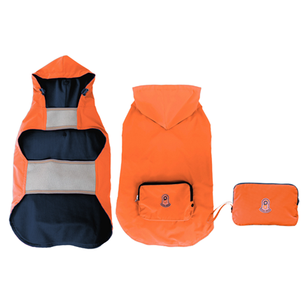 Poncho imperméable pour chien à capuche - Orange, charbon