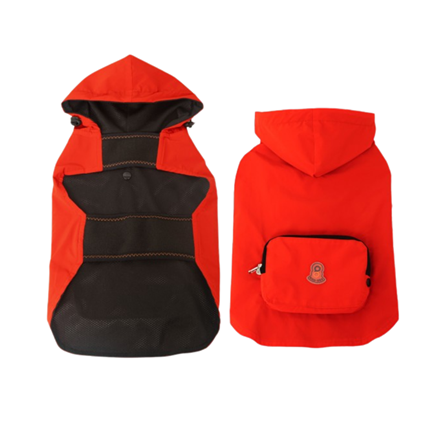Poncho imperméable pour chien à capuche - Rouge, noir