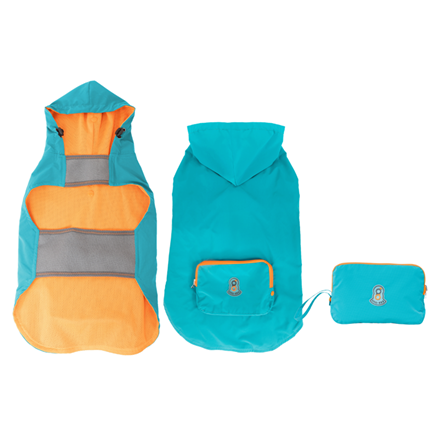 Poncho imperméable pour chien à capuche - Turquoise, gris