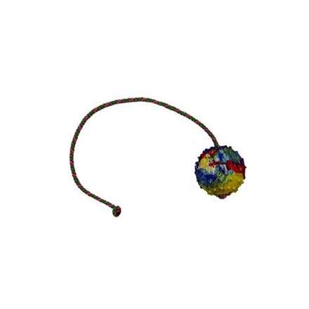 Balle en caoutchouc pour chien - pleine - LARGE (7cm), avec corde de 50 cm - 50 cm