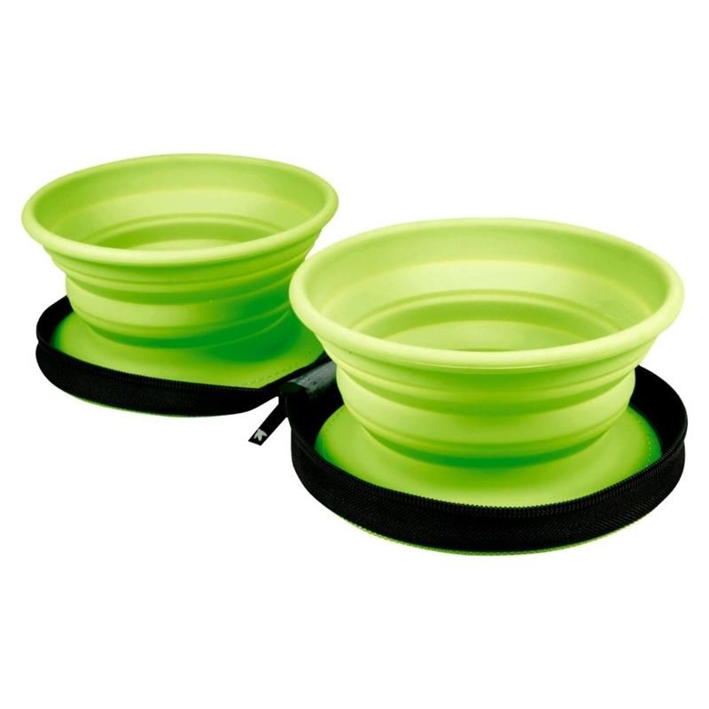Gamelle pliante double de voyage pour chien (Vert)
