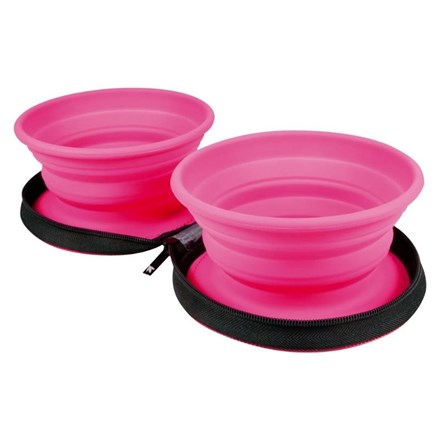 Gamelle pliante double de voyage pour chien - Rose