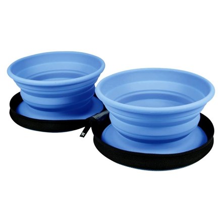 Gamelle pliante double de voyage pour chien - Bleu