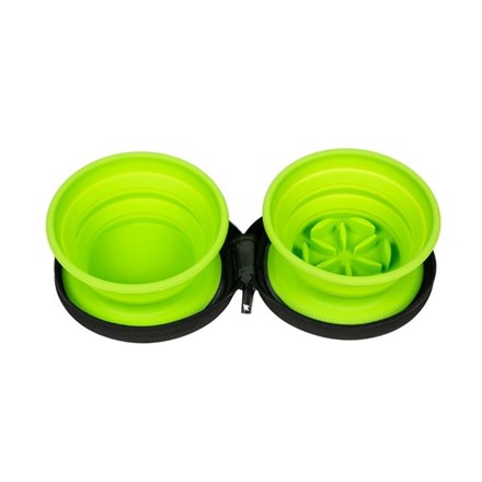 Gamelle pliante double de voyage slowfeeder pour chien - Vert