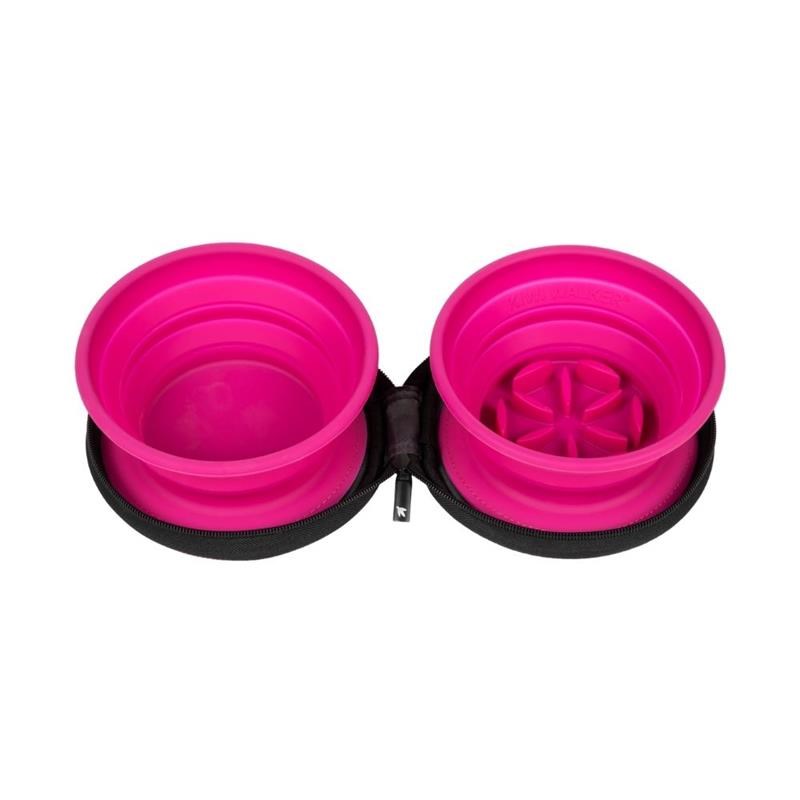 Gamelle pliante double de voyage slowfeeder pour chien (Rose)