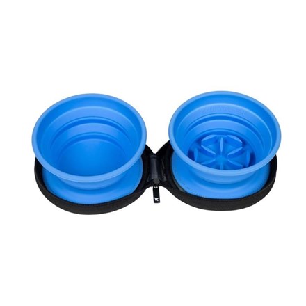 Gamelle pliante double de voyage slowfeeder pour chien - Bleu
