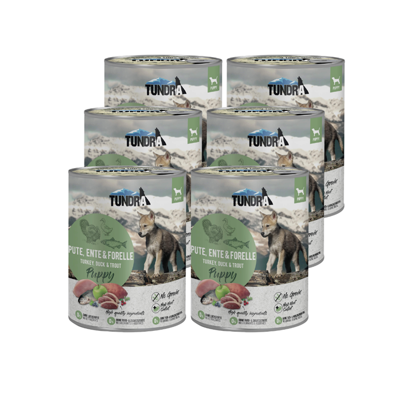 Boite pour chiot - Dinde, canard et truite (800 g, Canard, Dinde, Truite)