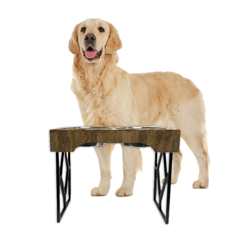 Gamelle double en bois de manguier avec hauteur réglable et bol en acier inoxydable pour chien - Photo 2